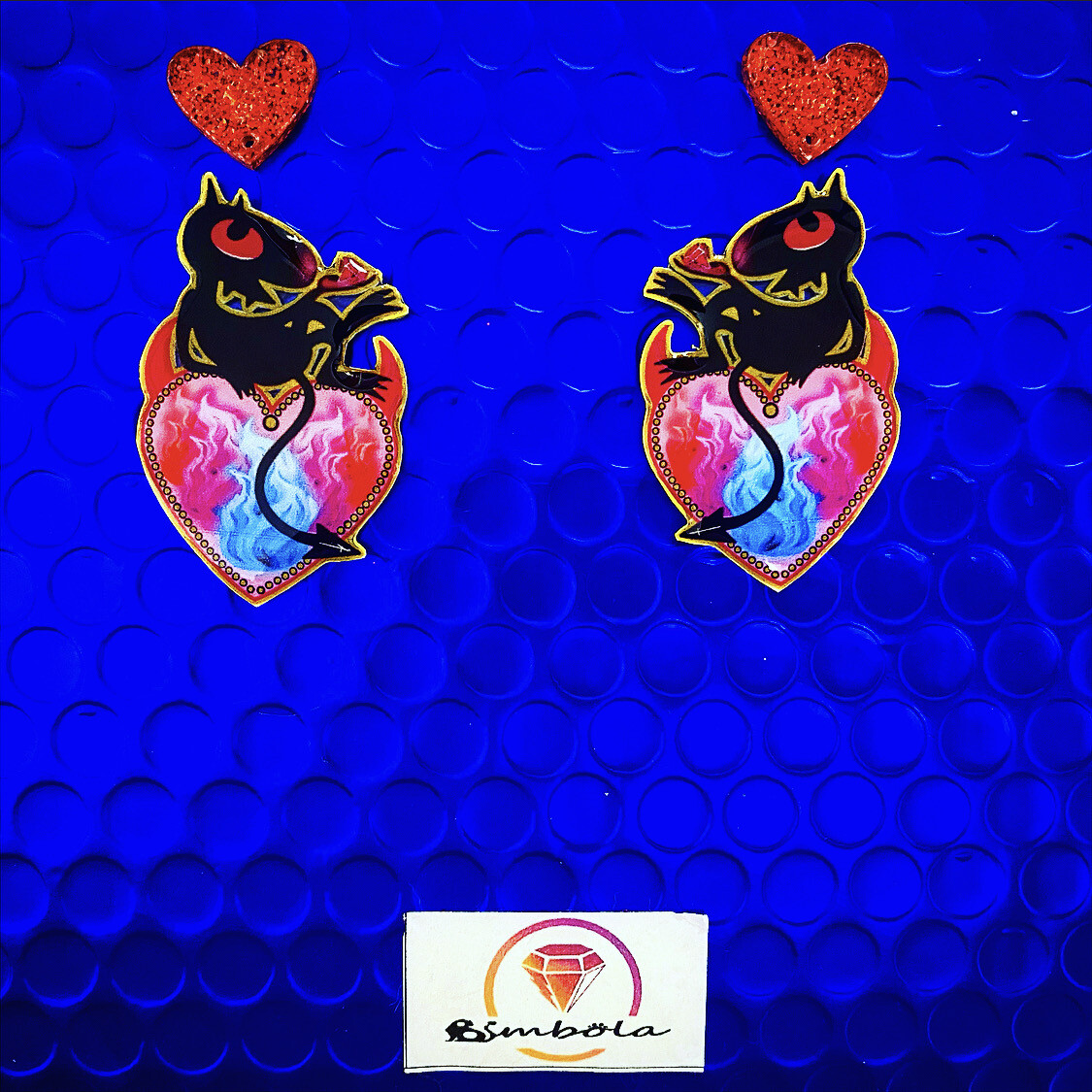 PENDIENTES DIABLO DEMON EARRINGS FUNNY EARRINGS CARTOON EARRINGS DIBUJOS ANIMADOS PENDIENTES CORAZON HEART EARRINGS