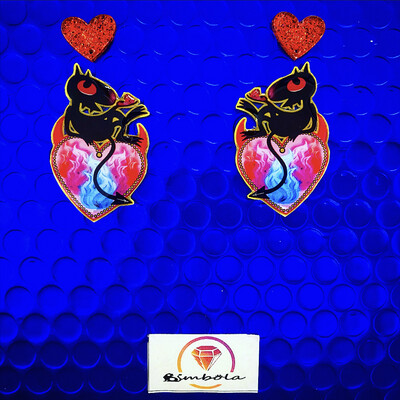 PENDIENTES DIABLO DEMON EARRINGS FUNNY EARRINGS CARTOON EARRINGS DIBUJOS ANIMADOS PENDIENTES CORAZON HEART EARRINGS