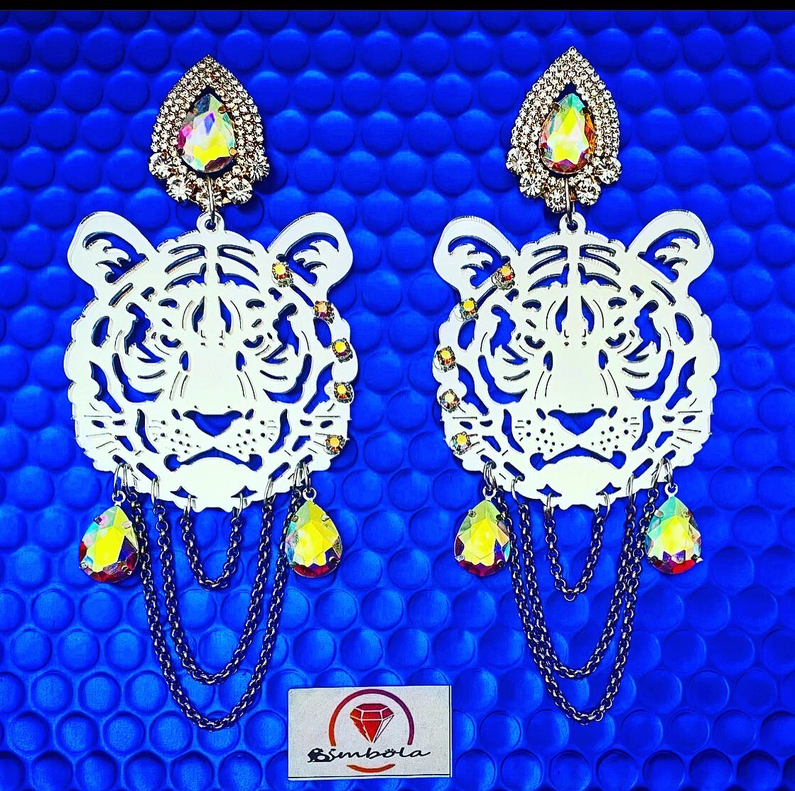 Pendientes tigre tiger earrings Pendientes metacrilato acrylic earrings Pendientes espejo mirror earrings Pendientes cadenas 