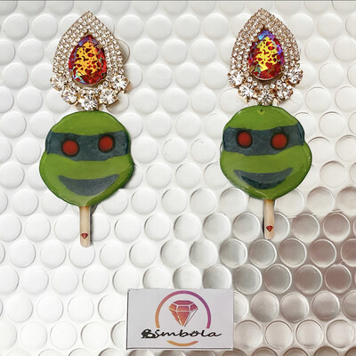 Pendientes tortugas ninja ice cream earrings pendientes helados handmade earrings glitter earrings rainbow earrings funny earrings personalized earrings teenage mutant tourtle 