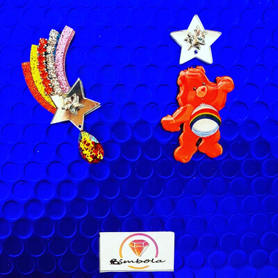 Pendientes oso amoroso pendientes bear earrings handmade earrings glitter earrings lovely earrings care bears earrings pendientes arcoiris