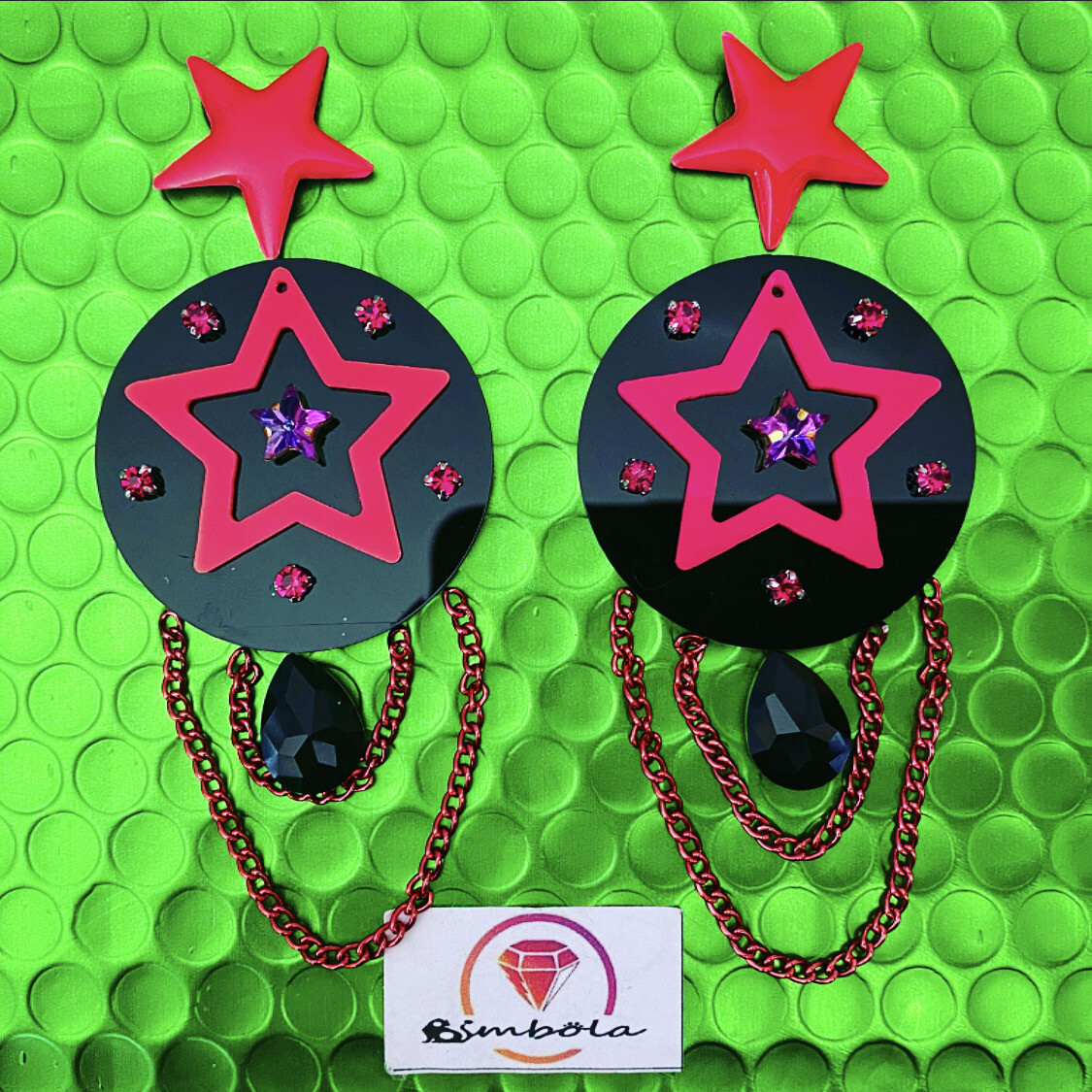 Pendientes fuchsia pendientes Estrella pendientes cadenas Pendientes star earrings