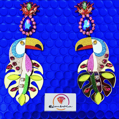 Pendientes tucanes glitter earrings toucan earrings summer earrings pendientes metacrilato pendientes tropical earrings