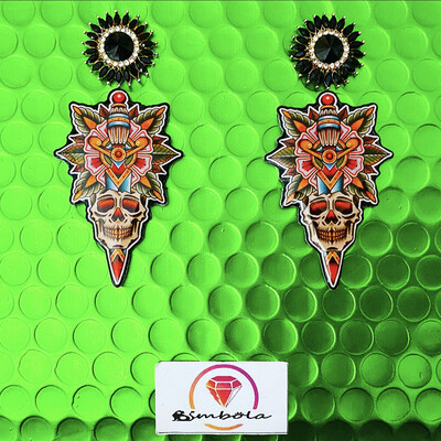 PENDIENTES CALAVERA BLACK SKULL earrings pendientes tattoo earrings pendientes tatuaje tradicional pendientes puñal knife earrings