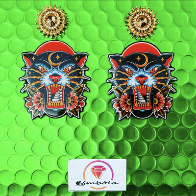 Pendientes pantera Panther earrings pendientes tradicional pendientes tattoo traditional tattoo earrings