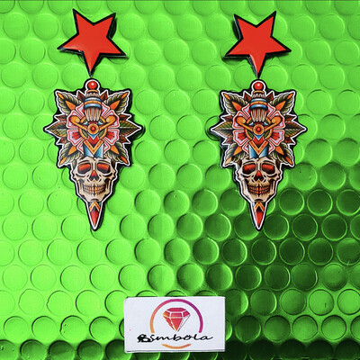 PENDIENTES CALAVERA BLACK SKULL earrings pendientes tattoo earrings pendientes tatuaje tradicional pendientes puñal knife earrings