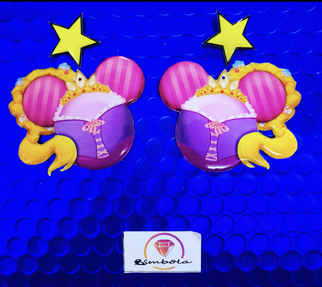 Pendientes Rapunzel mouse head earrings pendiente la cabeza de ratón Pendientes princesa 