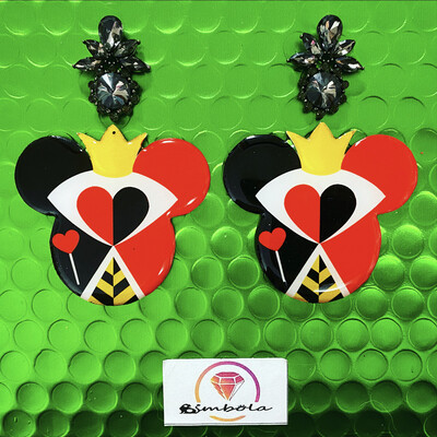 Pendientes reina de corazones heart queen mouse head earrings  pendientes villana pendientes cabeza de ratón mouse earrings Alicia