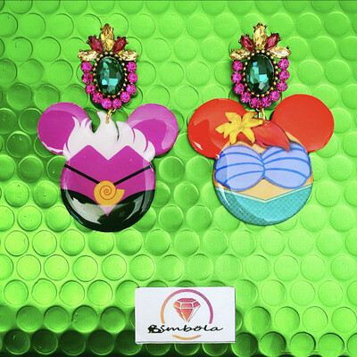 Pendientes Sirenita Úrsula mouse head earrings funny glitter handmade villana ursula mermaid Ariel