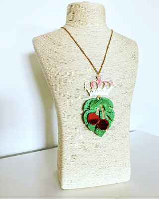Collar cerezas collar tropical collar corona collar monstera necklace cherry necklace 