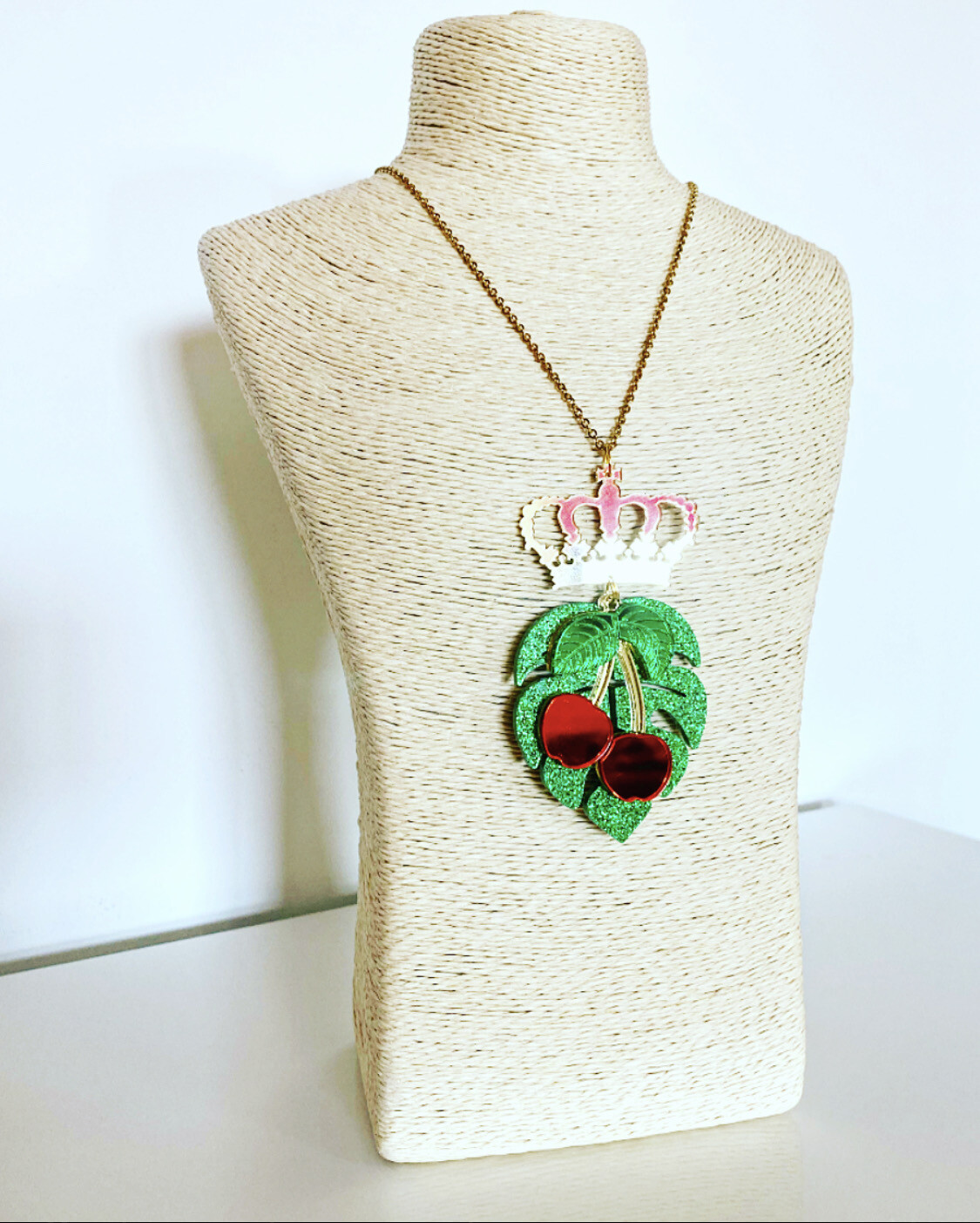 Collar cerezas collar tropical collar corona collar monstera necklace cherry necklace 