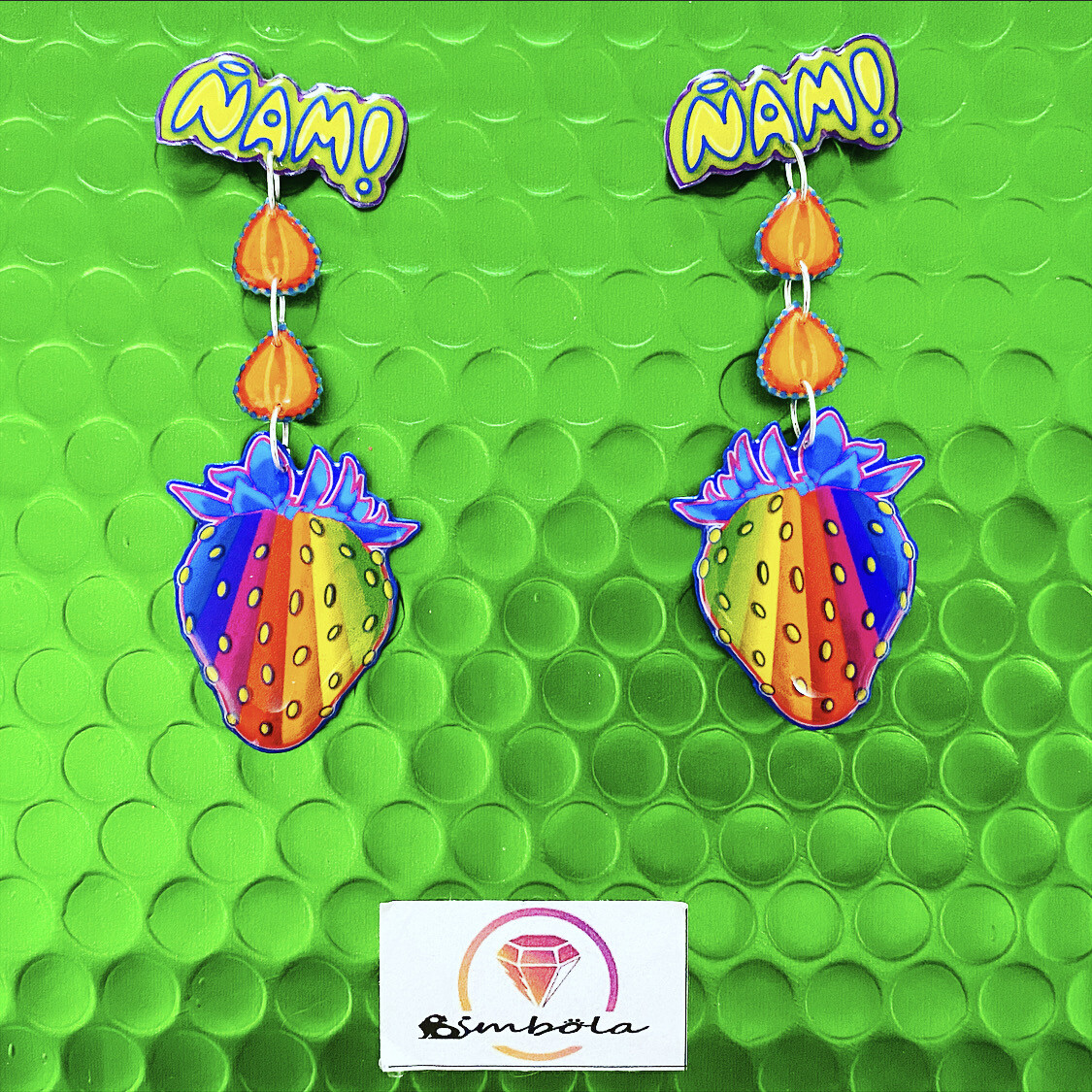 Pendientes fresa strawberry earrings Pendientes arcoiris rainbow earrings cartoon earrings Neni’s custom design 