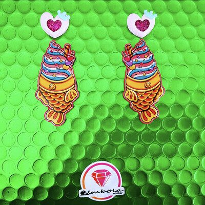 Pendientes Taiyaki earrings Pendientes helado pez pescado fish ice cream earrings Candy earrings