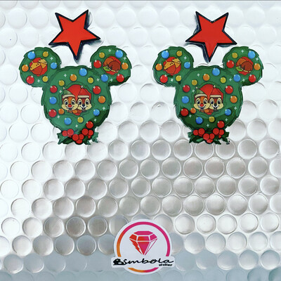 Pendientes Mouse earrings Freak earrings Christmas earrings Pendientes Navidad peppermint candy cane chip y chop corona 