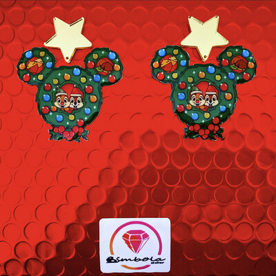 Pendientes Mouse earrings Freak earrings Christmas earrings Pendientes Navidad peppermint candy cane chip y chop corona 