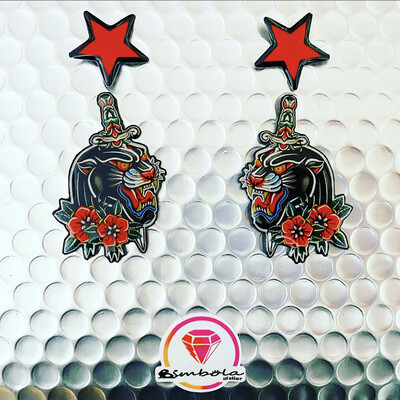 PENDIENTES tigre tiger earrings tattoo old school earrings Pendientes pantera Panther EXCLUSIVE DESIGN ENTE SHOP