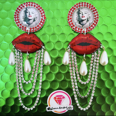 Pendientes Marilyn Monroe earrings pendientes labios strass perlas pendientes princesa 