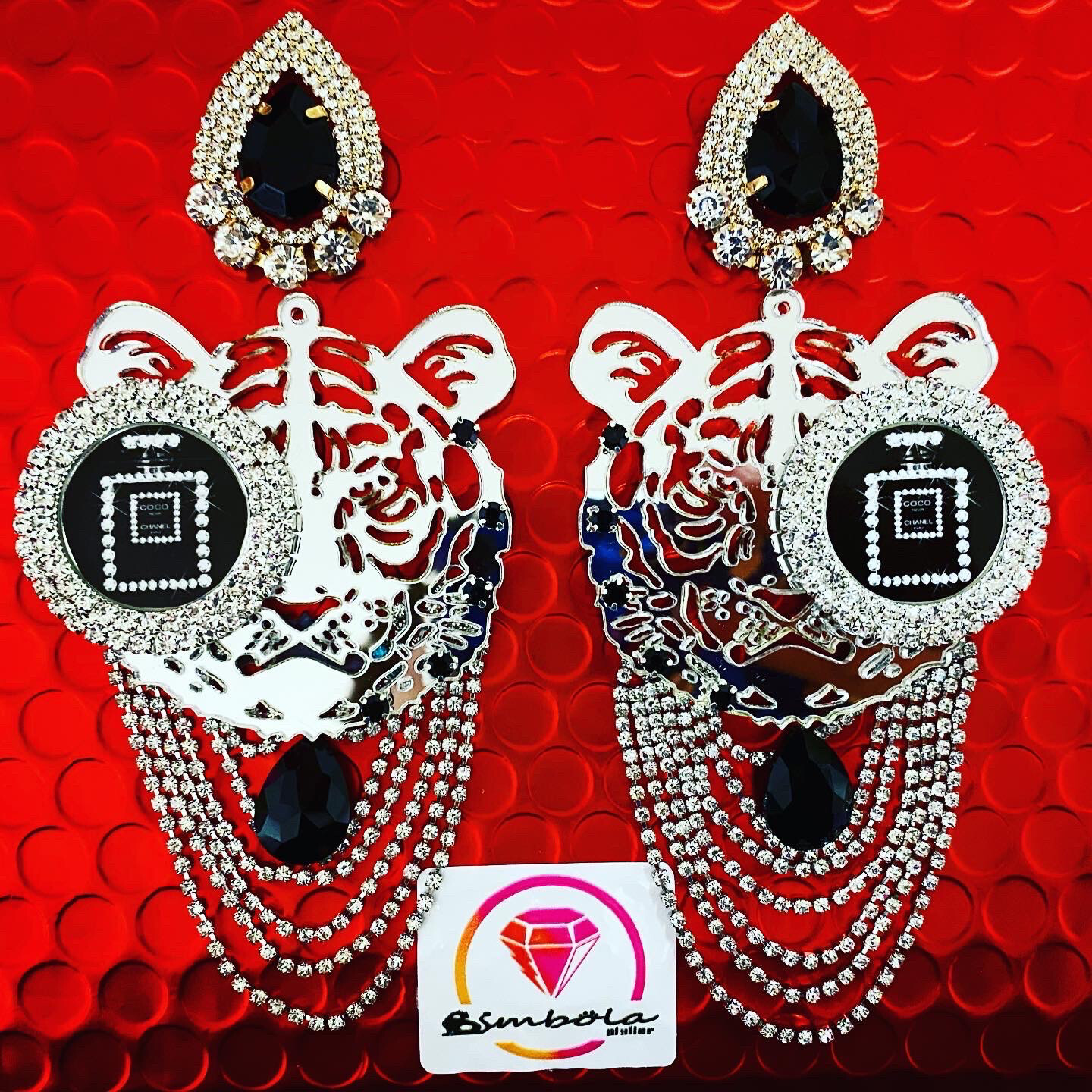 Pendientes perfume pendientes princesa pendientes tigre metacrilato luxury Chane strass