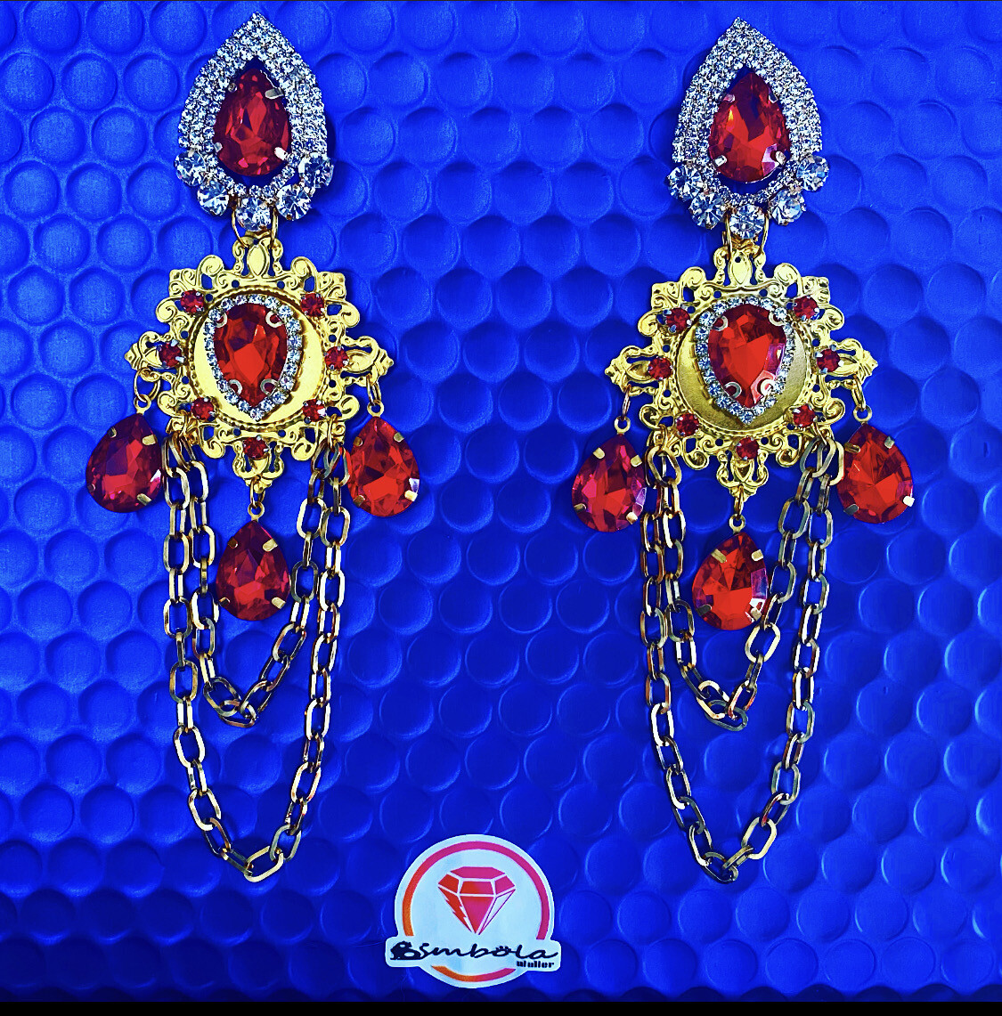 Pendientes rojos red earrings pendientes strass pendientes princesa pendientes pedrería metacrilato 