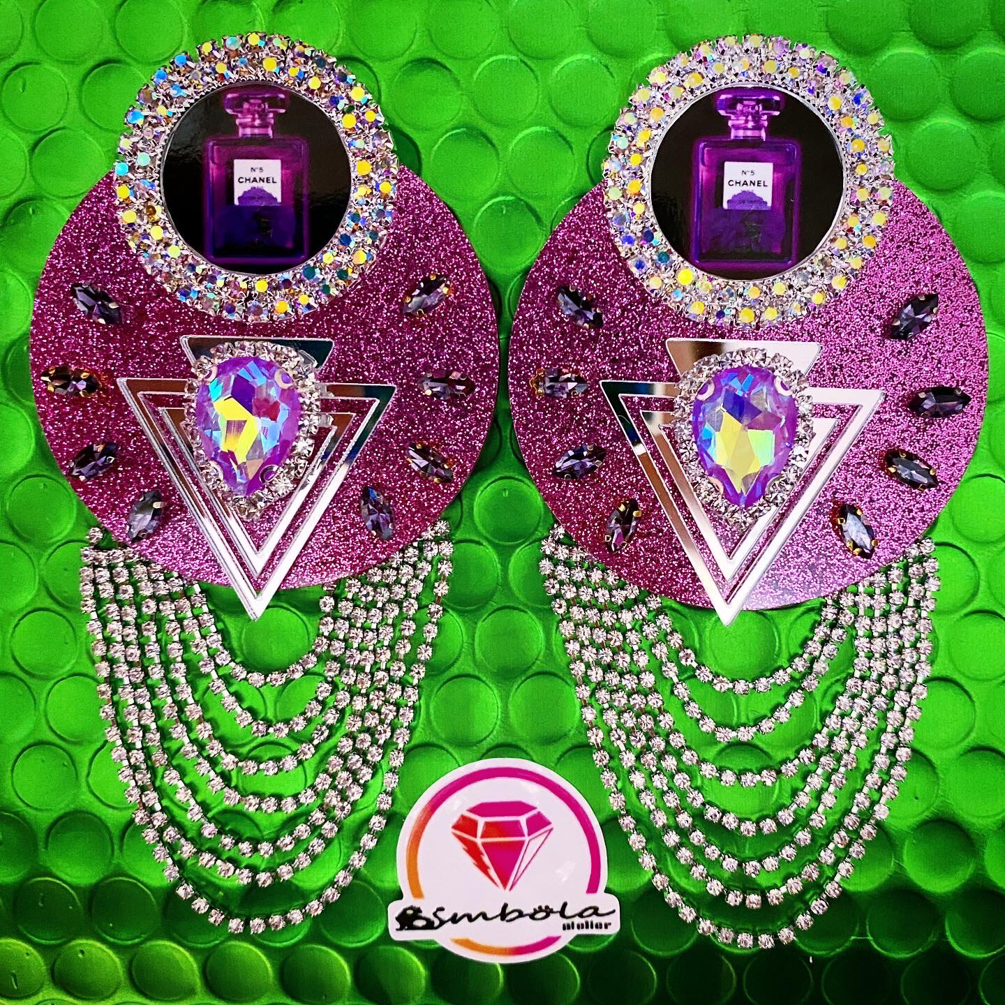 Pendientes perfume parfum earrings Chane strass