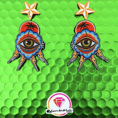 Pendientes ojo tatuaje Tattoo earrings pendientes tradicional pendientes traditional rayo trueno