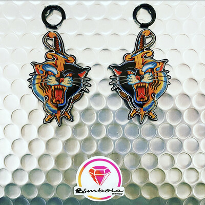 Pendientes pantera Panther earrings pendientes tradicional pendientes tattoo traditional tattoo earrings espada rayo tatuaje