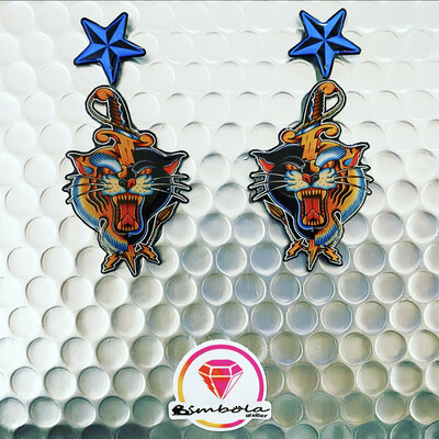 Pendientes pantera Panther earrings pendientes tradicional pendientes tattoo traditional tattoo earrings espada rayo tatuaje