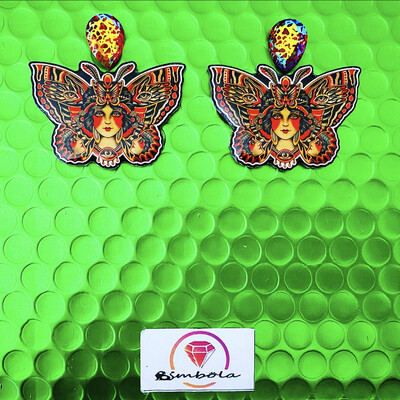  Pendientes tattoo earrings pendientes tatuaje tradicional calavera polilla skull pendientes mariposa butterfly earrings