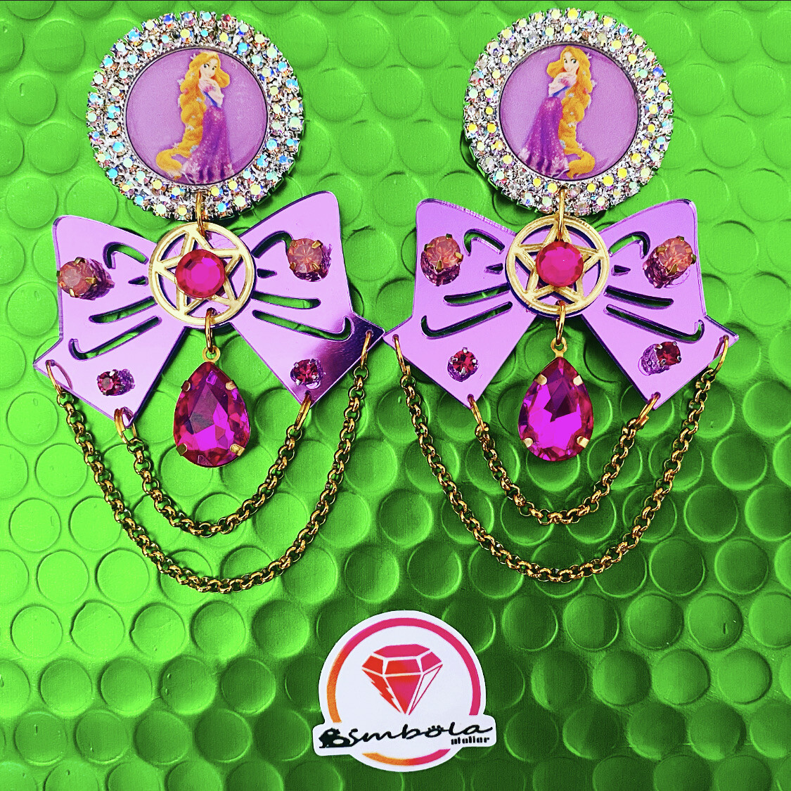 PENDIENTES LAZO RIBBON EARRINGS PENDIENTES BODA PENDIENTES ELEGANTES Pendientes princesa Rapunzel METACRILATO