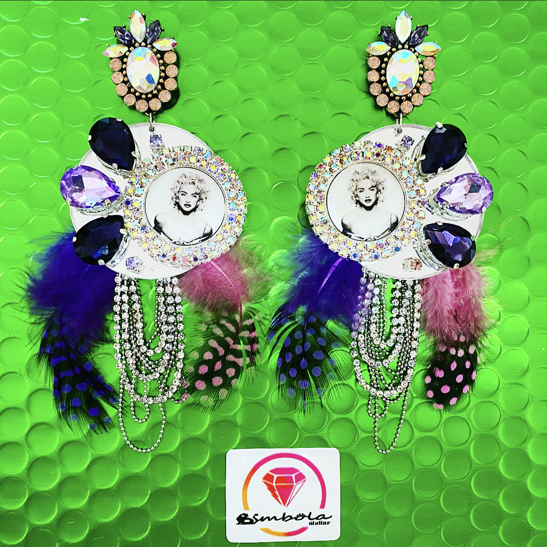 Pendientes Madonna plumas pendientes strass pendientes princesa pendientes pedrería metacrilato 