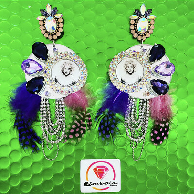 Pendientes Madonna plumas pendientes strass pendientes princesa pendientes pedrería metacrilato 