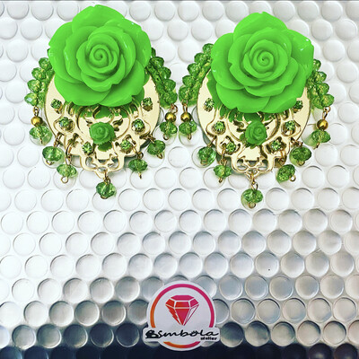 PENDIENTES FLAMENCOS PENDIENTES PEDRERÍA PENDIENTES FLORES FLAMENCO EARRINGS PERLAS ROSAS METACRILATO 
