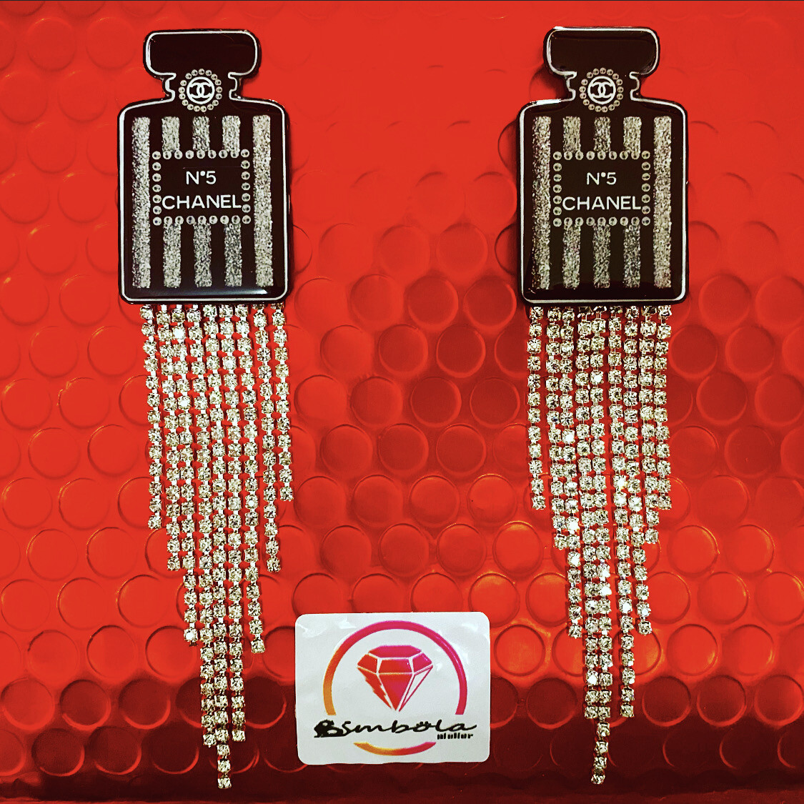 Pendientes perfume parfum earrings strass Chane 