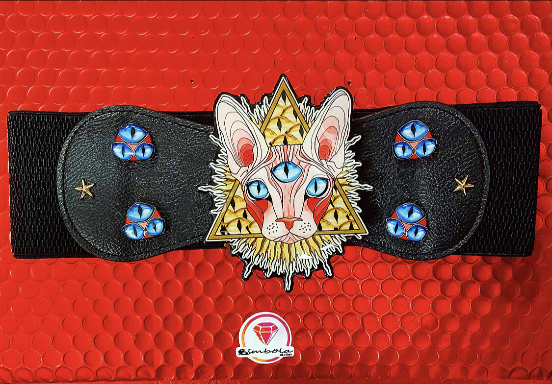 Cinto gato Sphinx egipcio cinturón fajín cintura cuero vegano diseño exclusivo @Ente.Shop