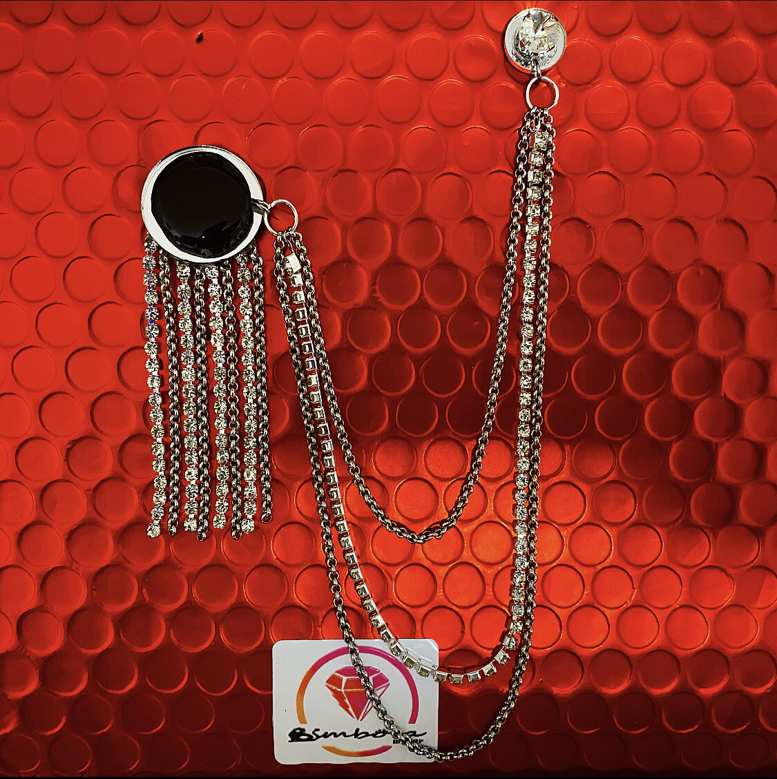 BI-PIN STRASS Pin broche doble Cadena strass Broche hombre