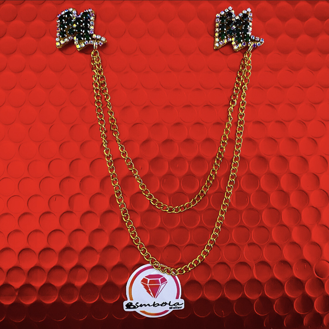 BI-PIN STRASS Pin broche doble Cadena strass Broche hombre