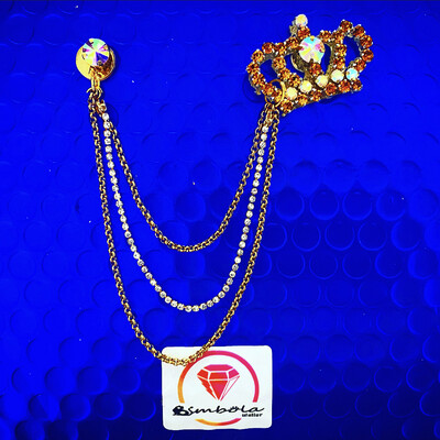 BI-PIN STRASS Pin broche doble Cadena strass Broche hombre