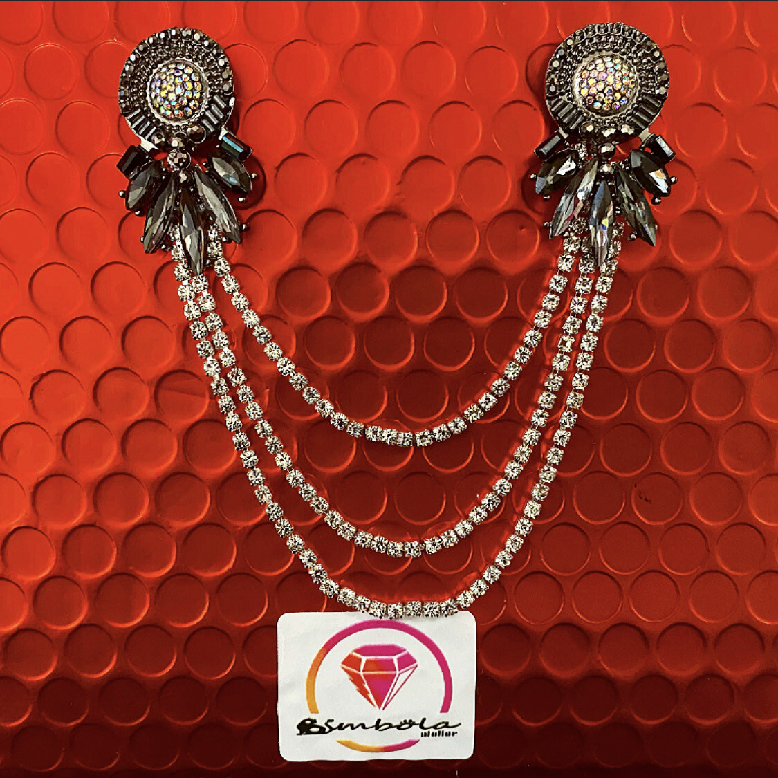 BI-PIN STRASS Pin broche doble Cadena strass Broche hombre