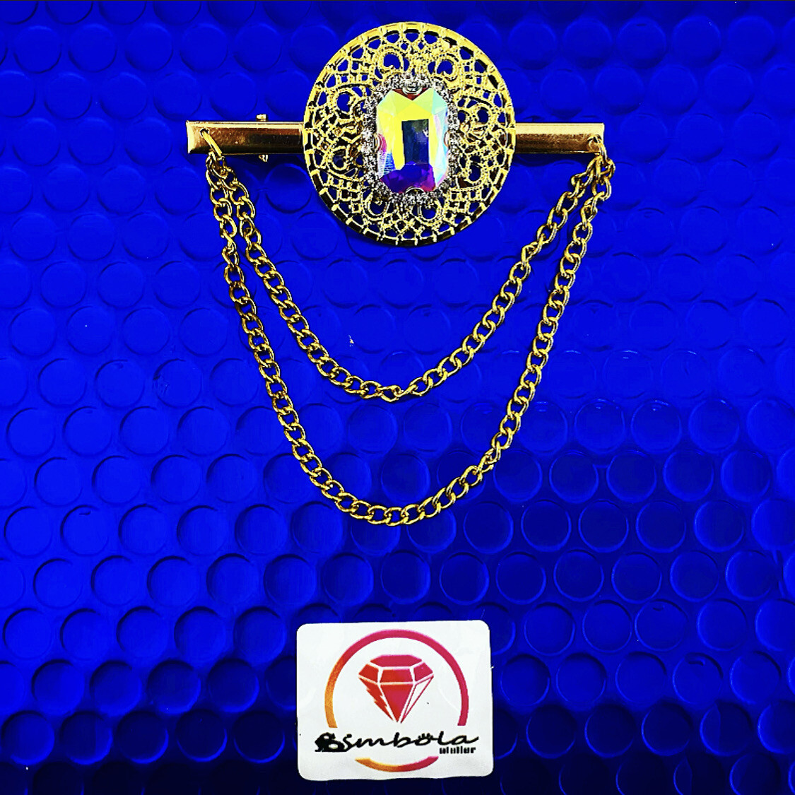 BI-PIN STRASS Pin broche doble Cadena strass Broche hombre