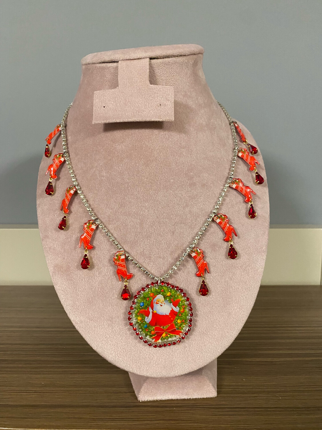 Collar cadena strass collar navidad collar papa Noel etnico gipsy 