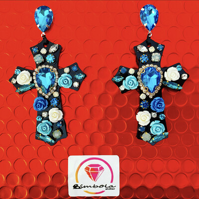PENDIENTES CRUCES CRUZ FLORES PEDRERÍA CROSS EARRINGS