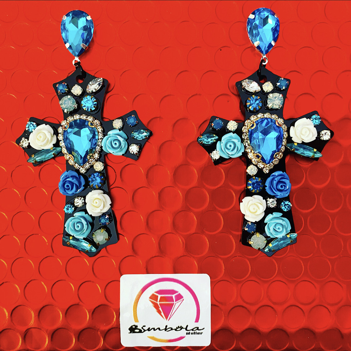 PENDIENTES CRUCES CRUZ FLORES PEDRERÍA CROSS EARRINGS