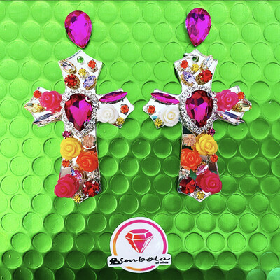 PENDIENTES CRUCES CRUZ FLORES PEDRERÍA CROSS EARRINGS