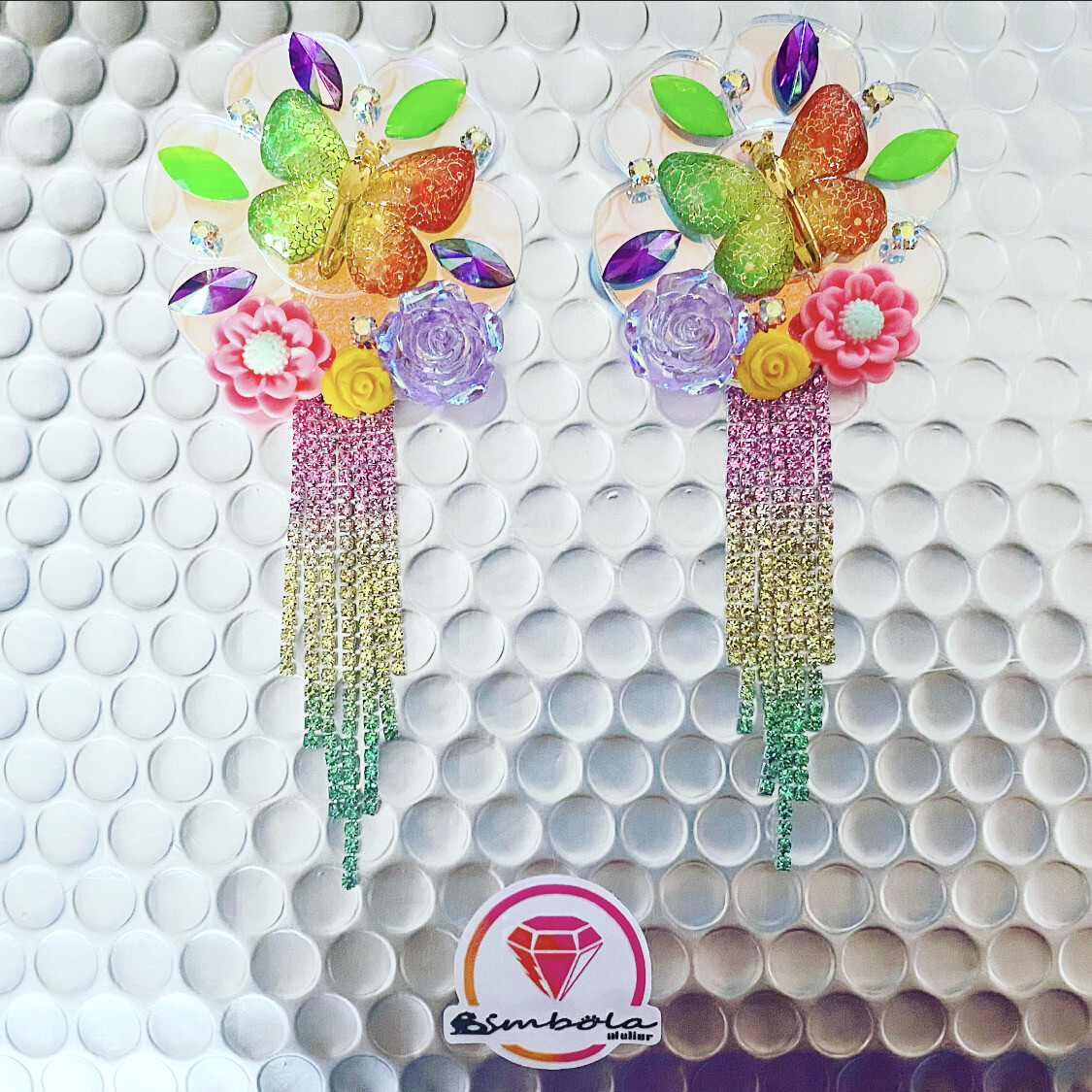 Pendientes strass pendientes princesa pendientes pedrería metacrilato flores 