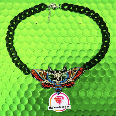 Collarin tipo chocker cadena negra gruesa collar polilla tattoo