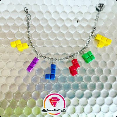 Bimbolina pulsera videojuegos pulsera juegos computer bracelet pulsera acero charms pulsera gamer Tetris 