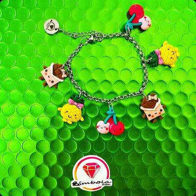Bimbolina pulsera bracelet pulsera acero charms kawaii postres sweet candy dulces piña cereza chocolate