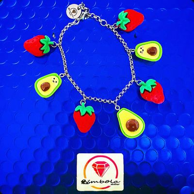 Bimbolina pulsera bracelet pulsera acero charms fresas aguacates frutas