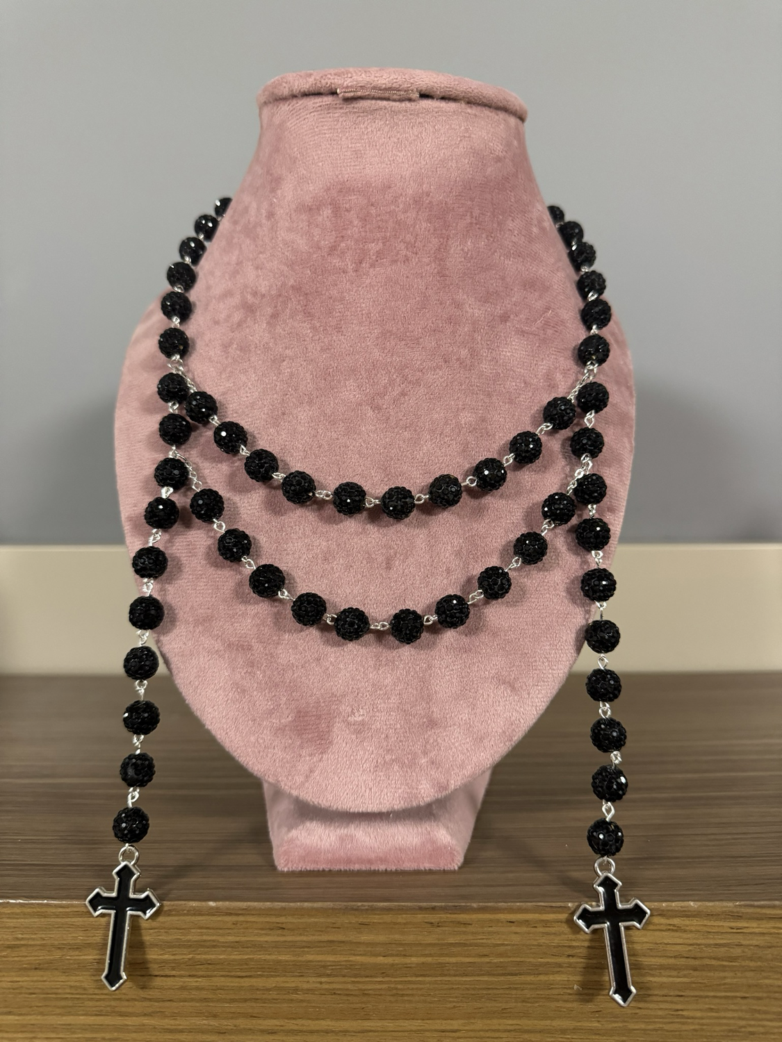 Rosario personalizado doble vuelta bolas pedrería collar hombre