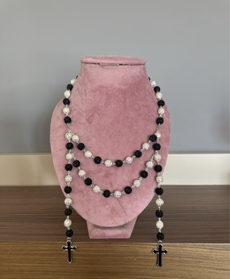 Rosario personalizado doble vuelta bolas pedrería collar hombre